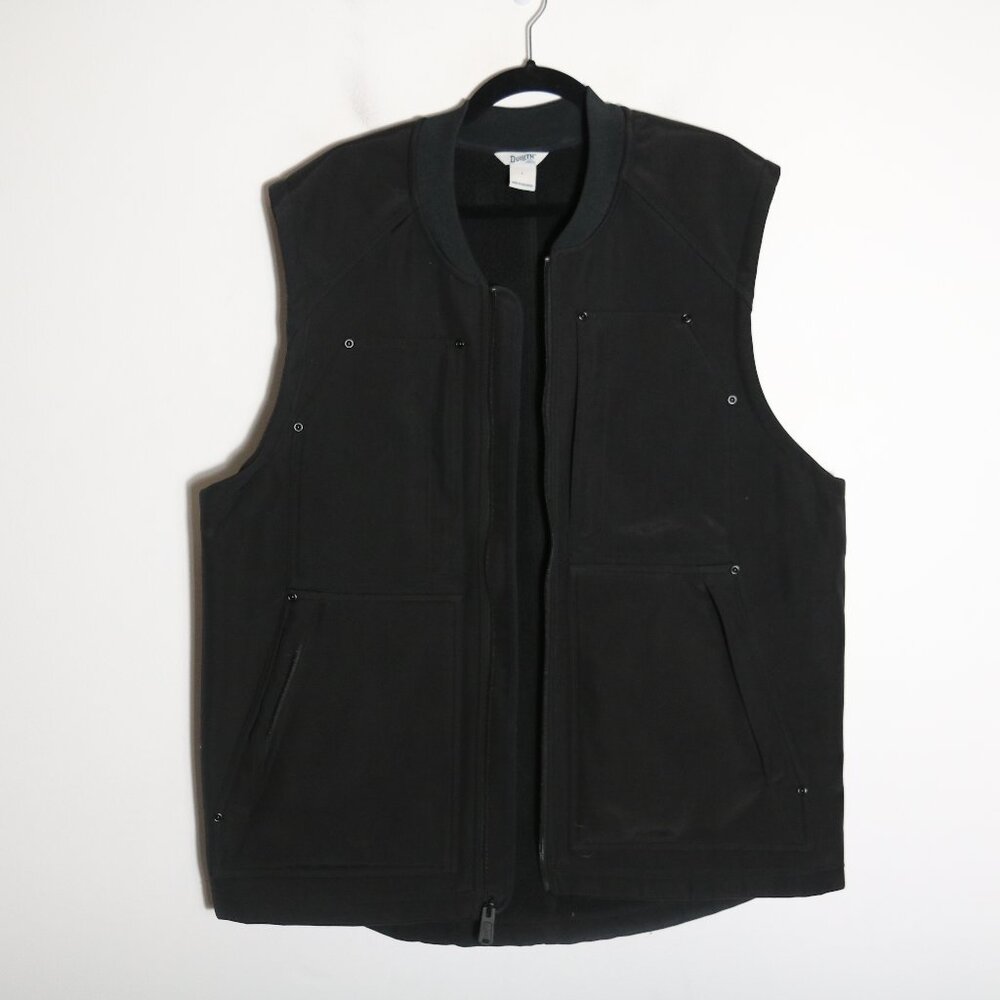 Duluth Trading Co Men Canvas Fleece Lined Vest Large Black Pocket Utility Zip Up